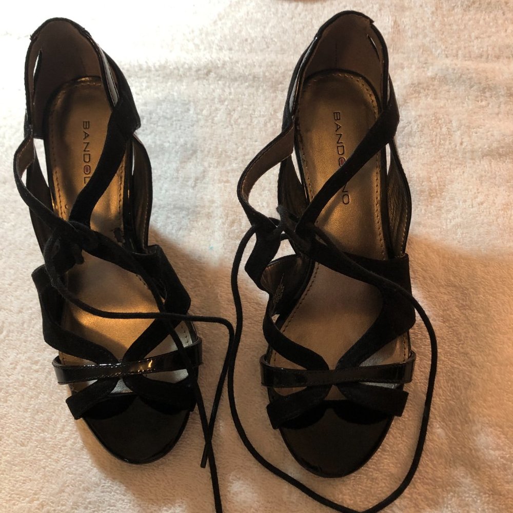 Black Leather and Patent Leather Sandal